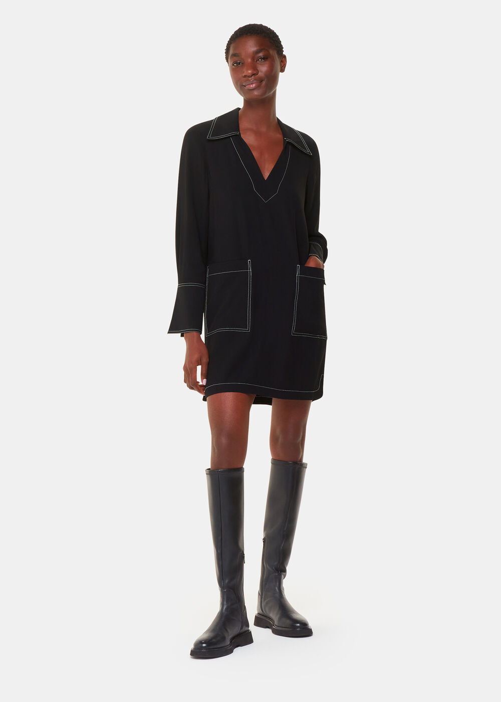 Topstitch Detail Shirt Dress