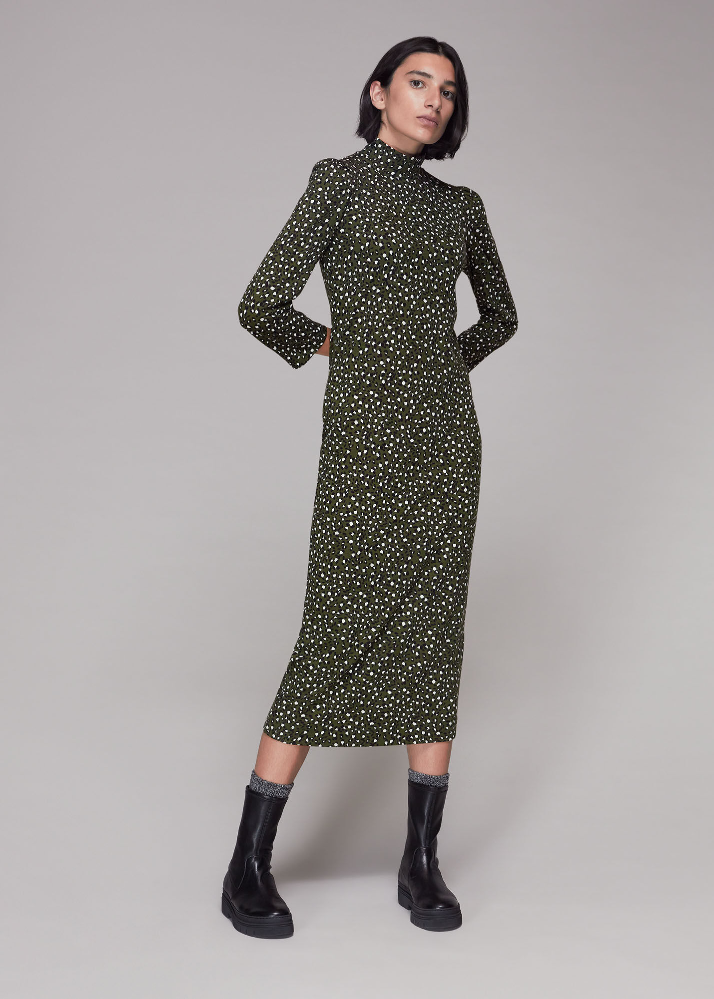 Whistles green shop leopard print dress