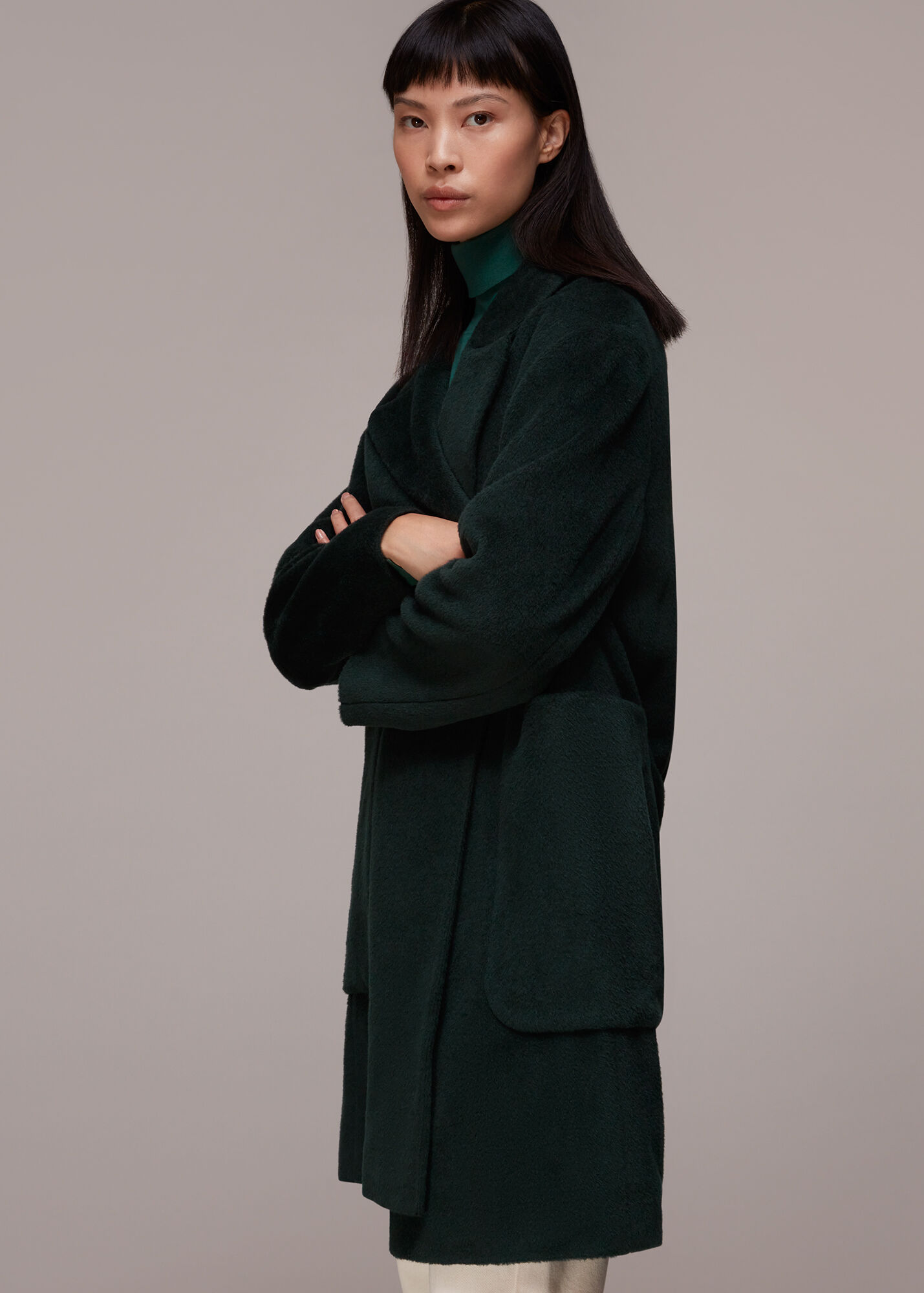 Green Lola Wool Mix Cocoon Coat WHISTLES