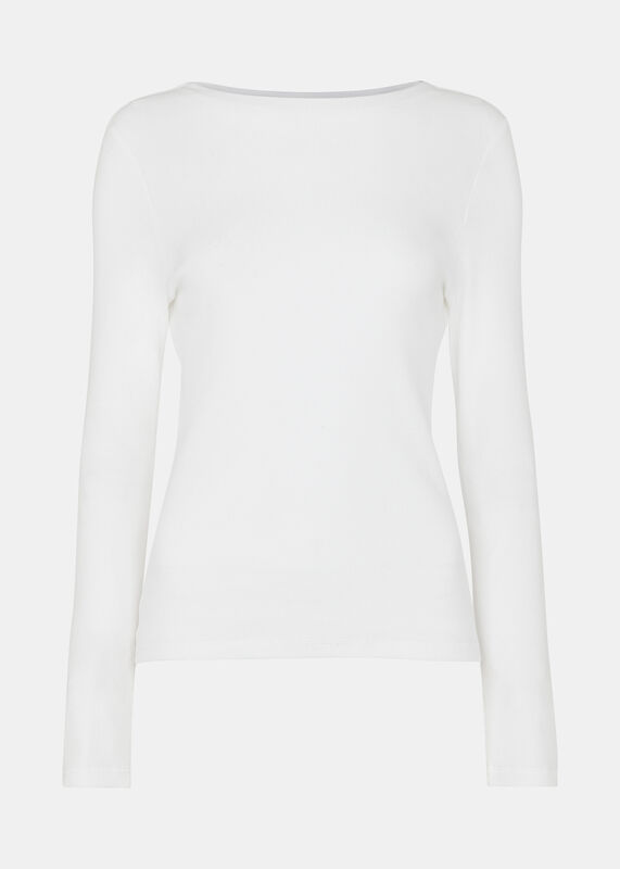 White High Neck Long Sleeve Rib Top