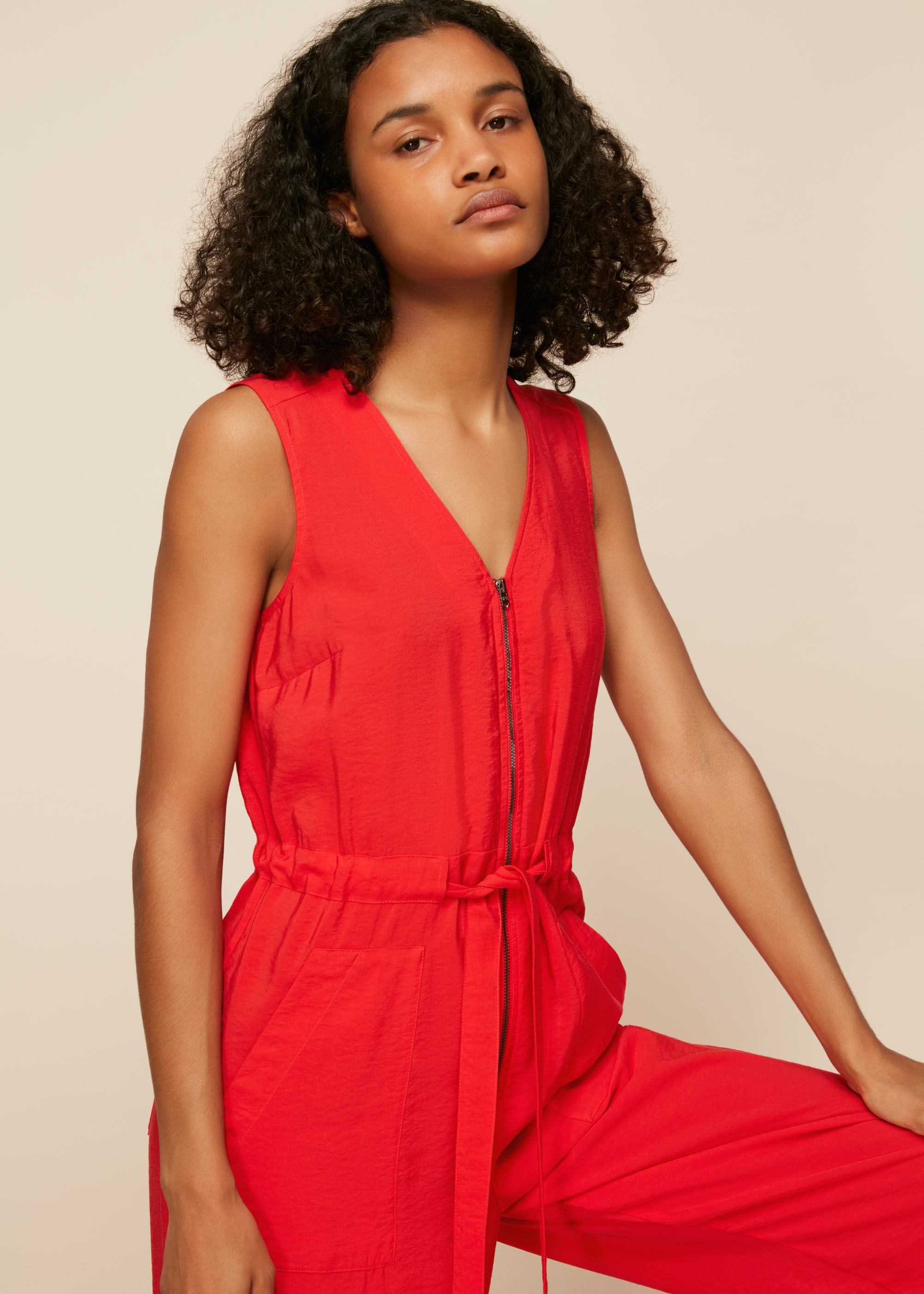 Red shop zipper jumpsuit