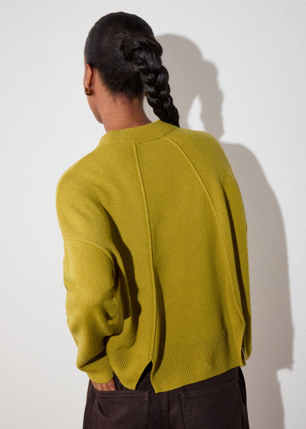 Yellow Wool Seam Detail Crew Knit