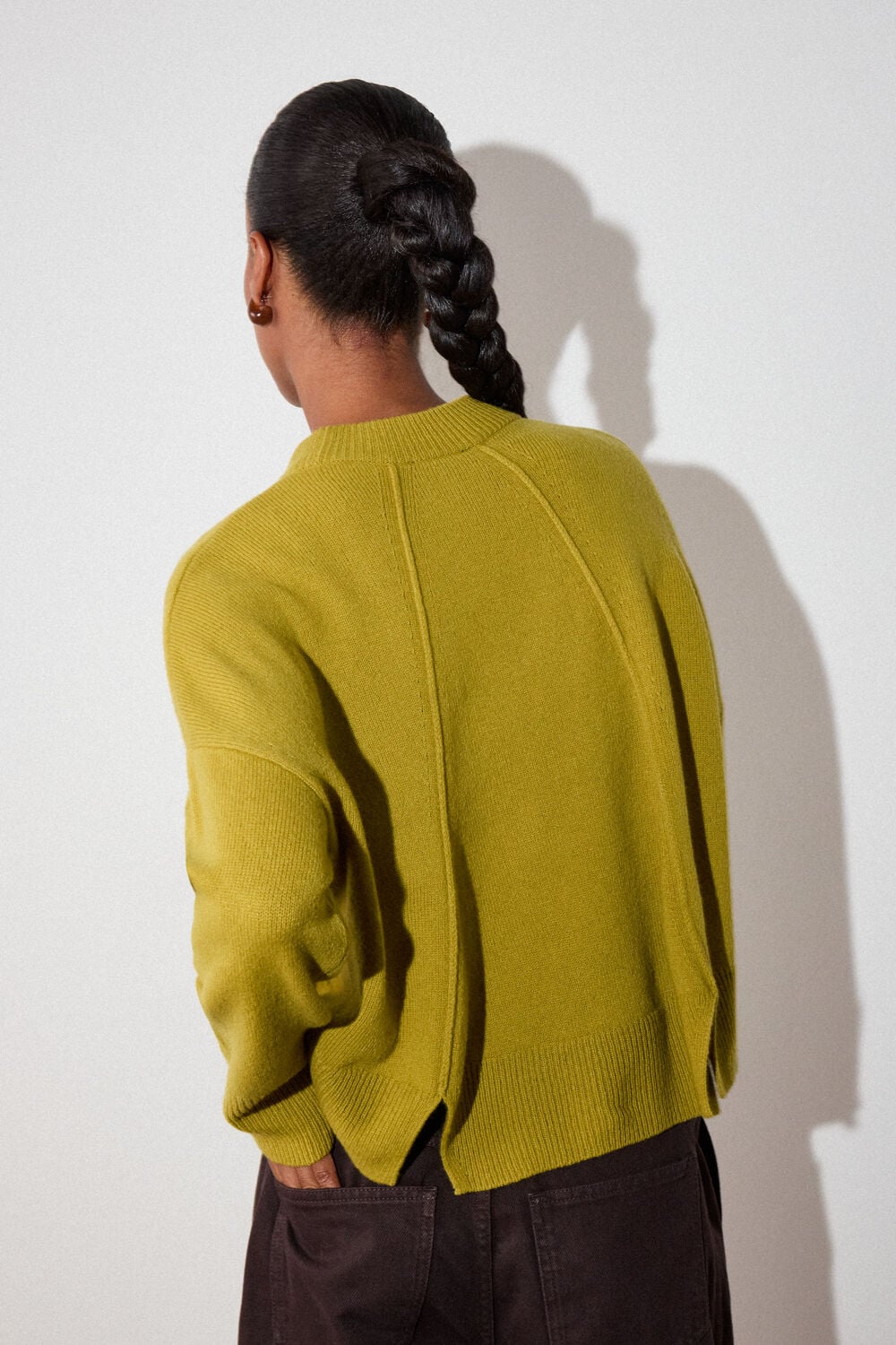 Yellow Wool Seam Detail Crew Knit
