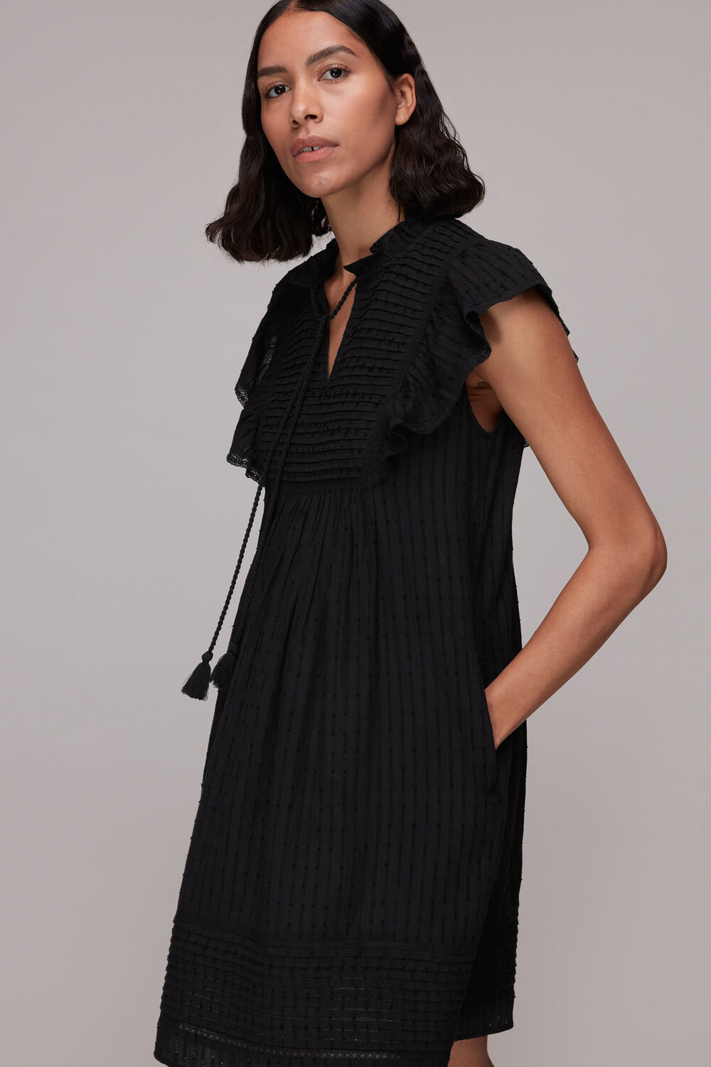 Pintuck Frill Cotton Dress