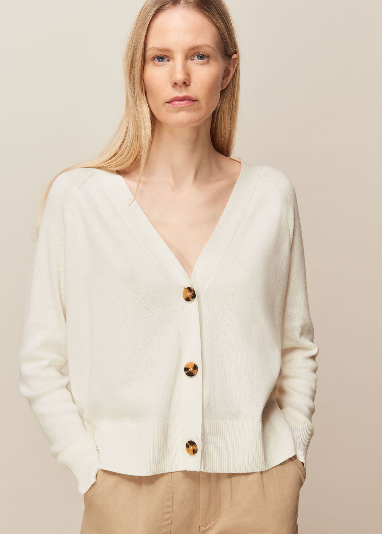 Ivory Button Front Cardigan | WHISTLES | Whistles UK