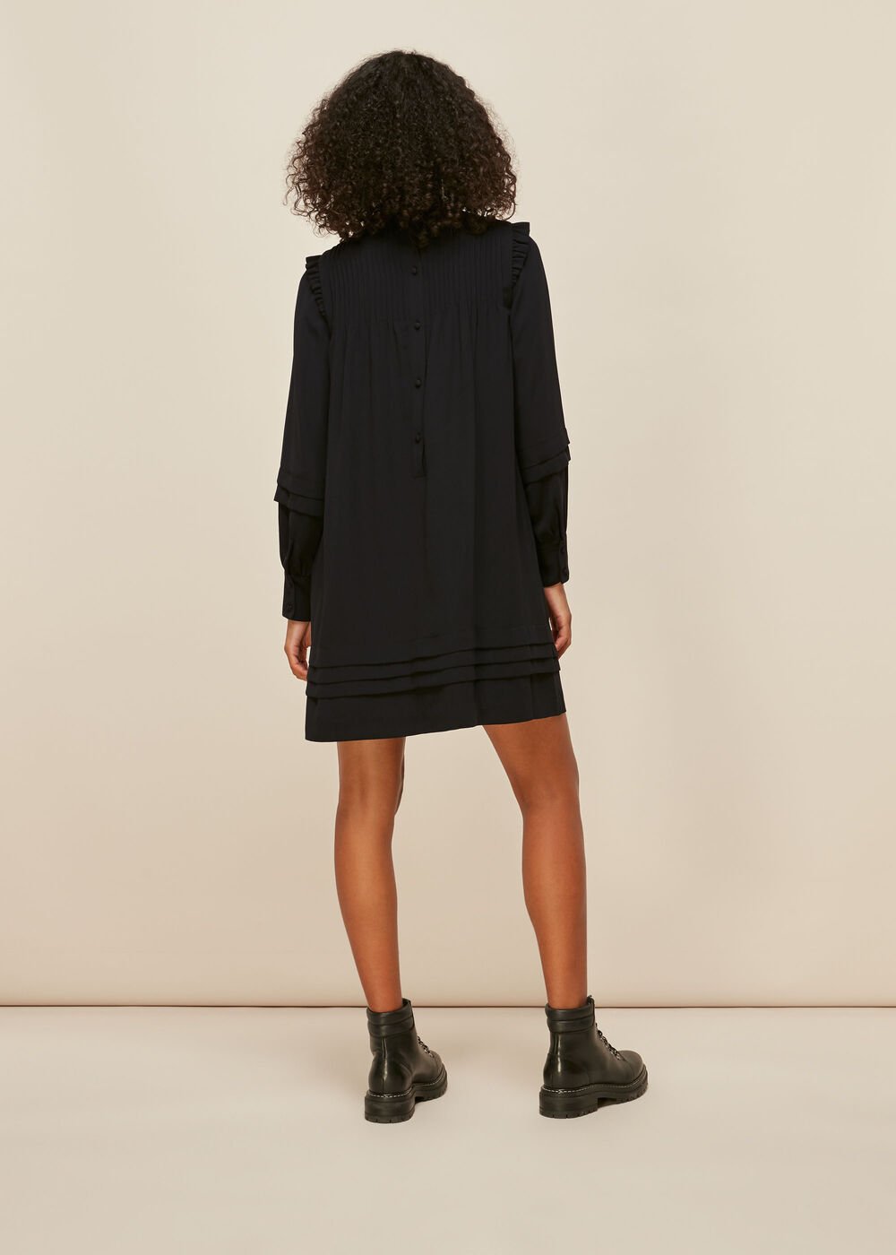 Lace Trim Pintuck Dress