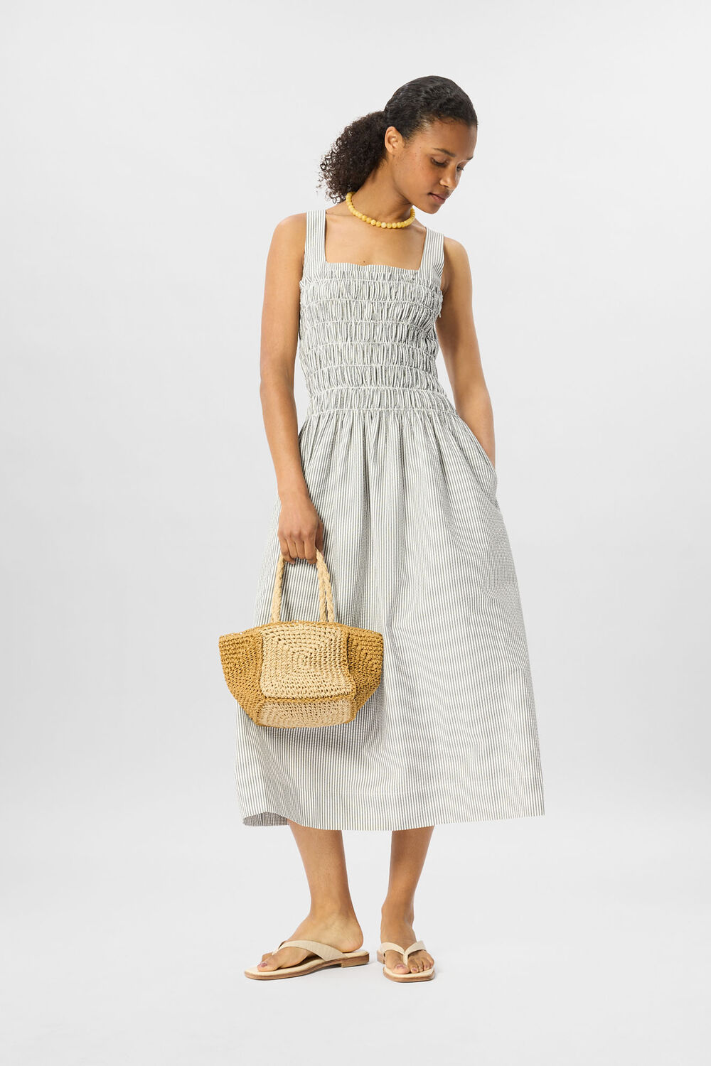 Seersucker Ruched Bodice Dress