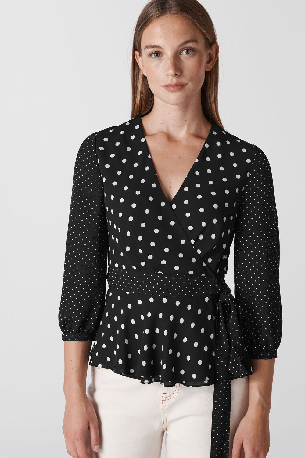 Multi Spot Print Wrap Top