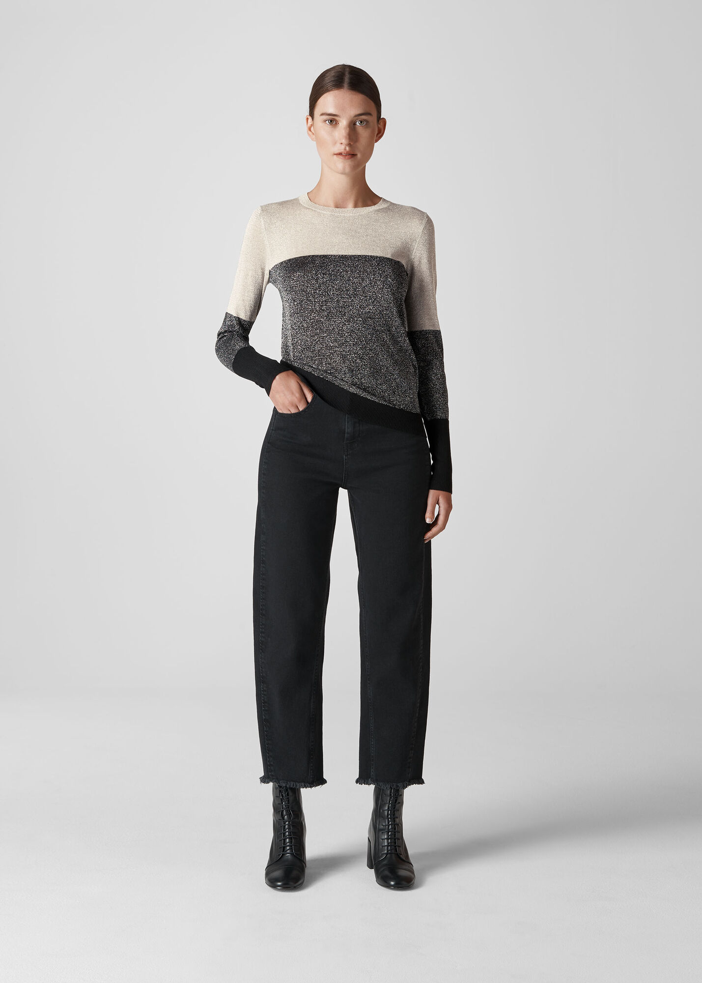 Multicolour Colour Block Sparkle Sweater WHISTLES Whistles AU