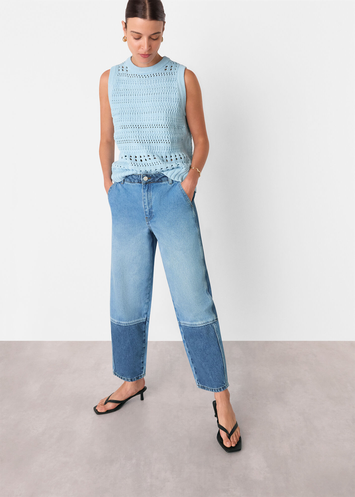 Denim Patchwork Barrel Leg Jean | WHISTLES | Whistles US |