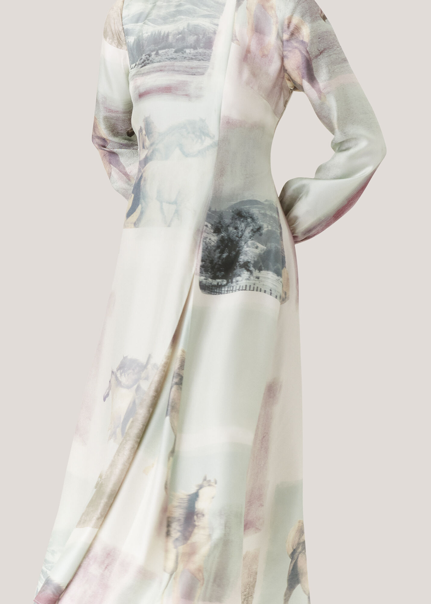 Ivory Wild Horse Print Silk Dress