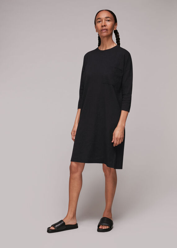 Black Cotton Pocket Dress
