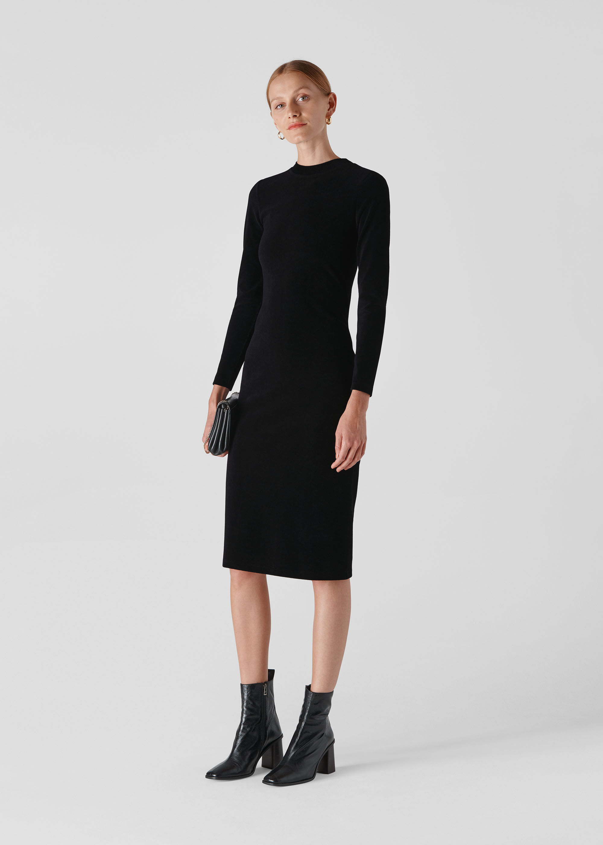 Black Cord Velvet Jersey Dress 