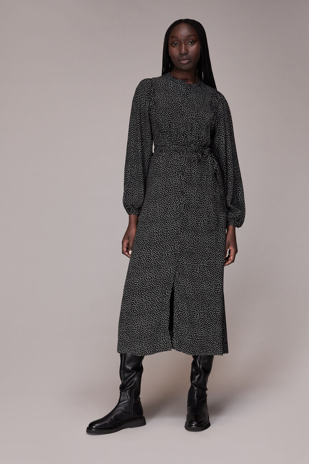 Black Scattered Y Print Midi Dress