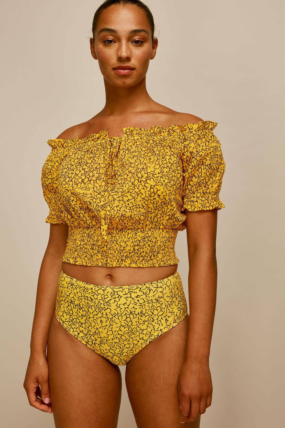 Floral Print Bikini Bottom Yellow