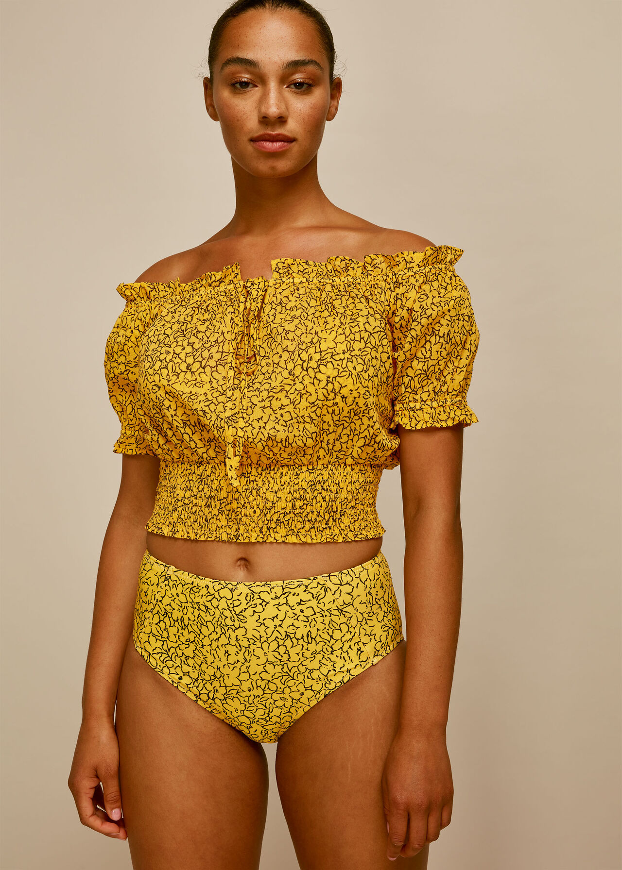 Floral Print Bikini Bottom Yellow