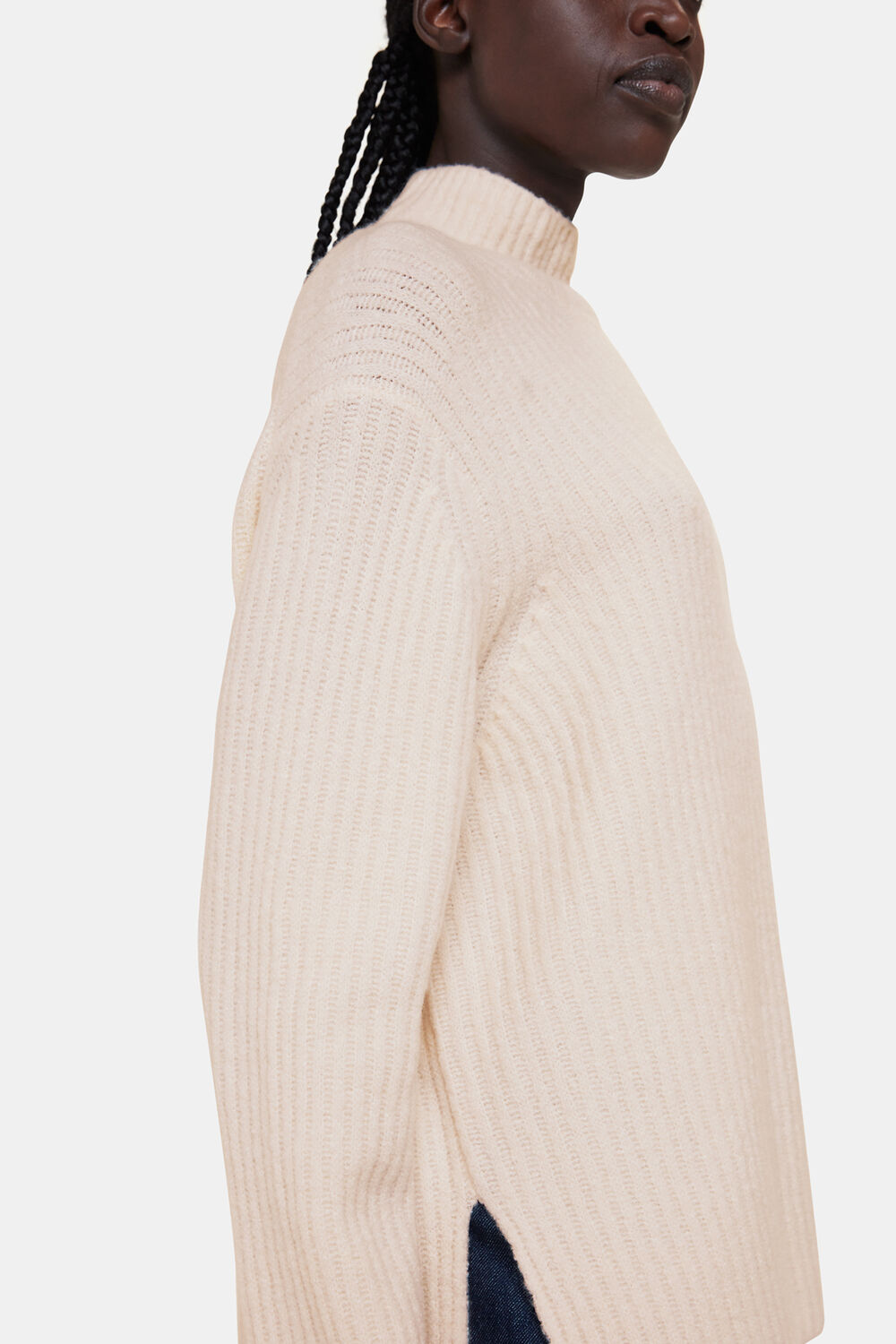 Wool Mix Rib Funnel Neck