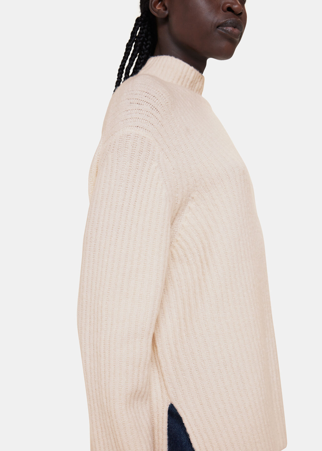 Petite Wool Mix Rib Funnel Neck