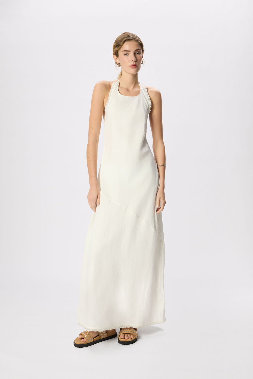 White Linen Halter Neck Dress