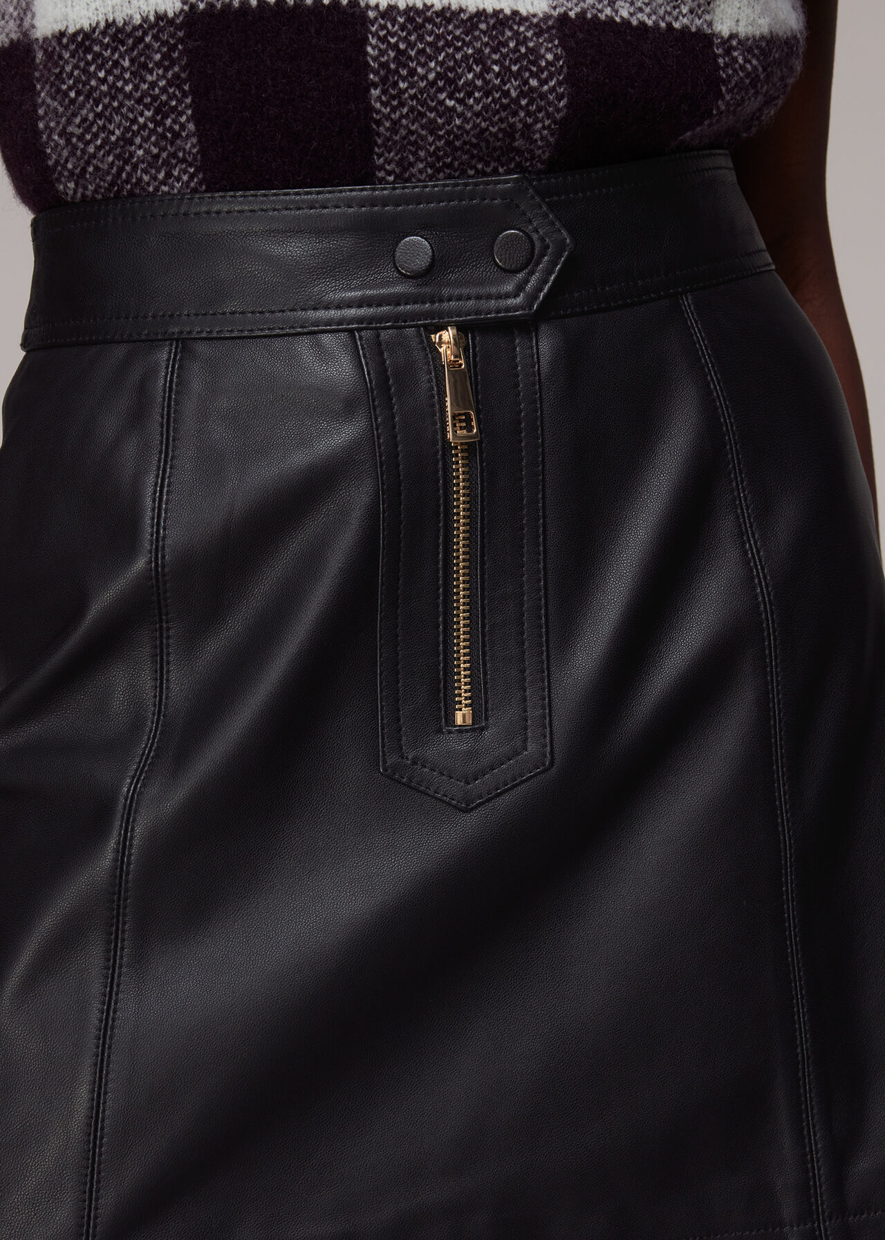 Black Zip Front Detail Leather Skirt | WHISTLES