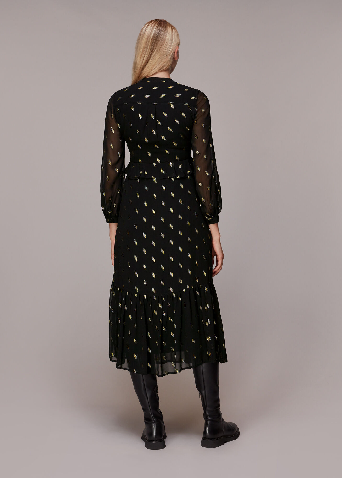 Black/Multi Dobby Metallic Midi Dress WHISTLES