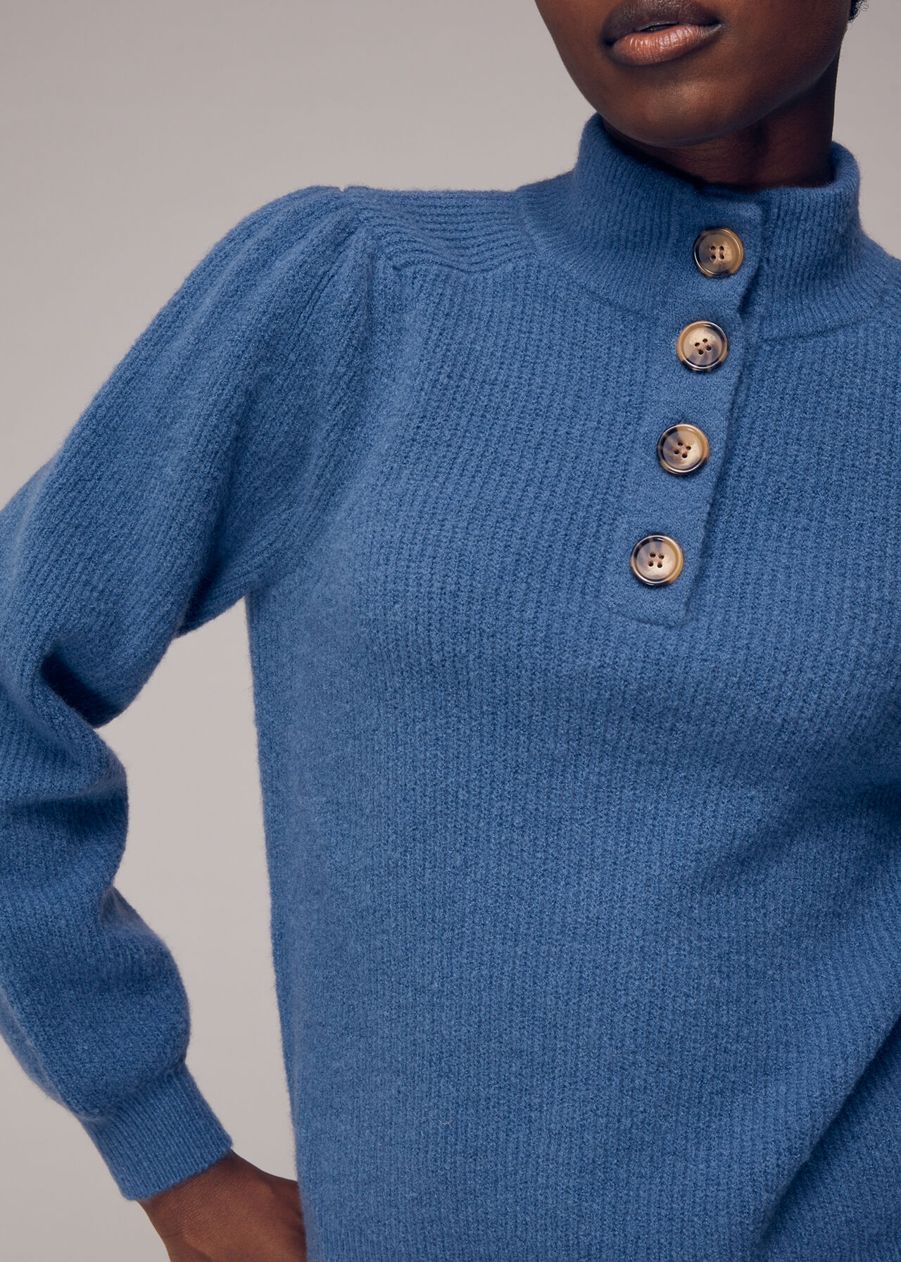 Puff Sleeve Button Sweat