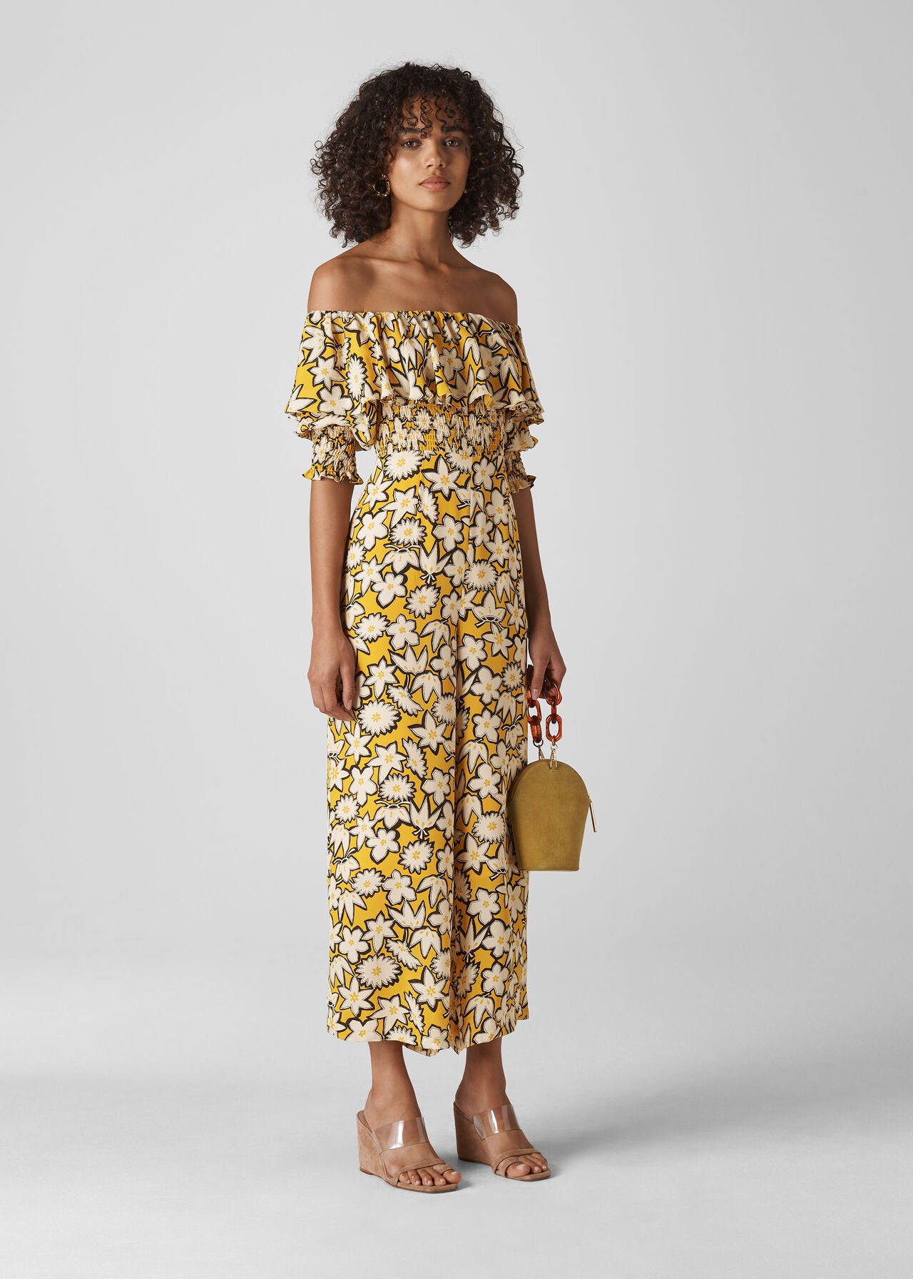 Rhea Print Silk Jumpsuit Yellow/Multi