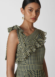 Erin Gingham Pleat Dress Navy/Multi