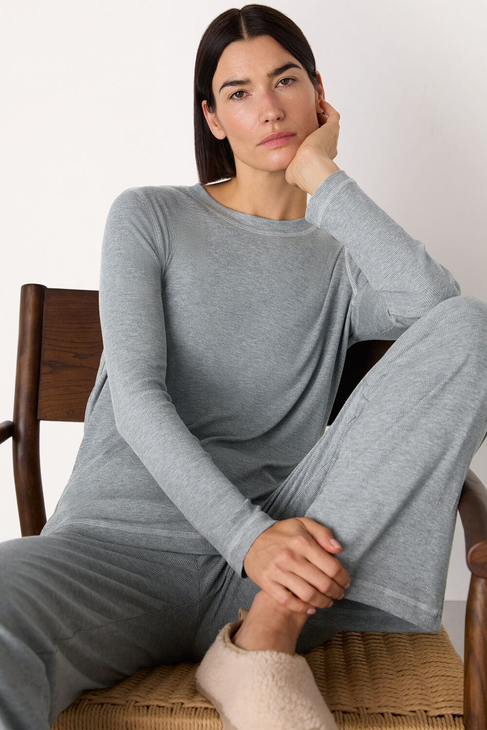 Grey Marl Rib Jersey Pyjama Top