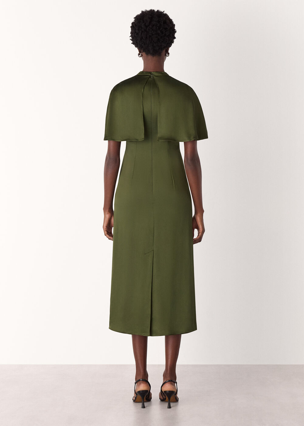 Cape Satin Midi Dress