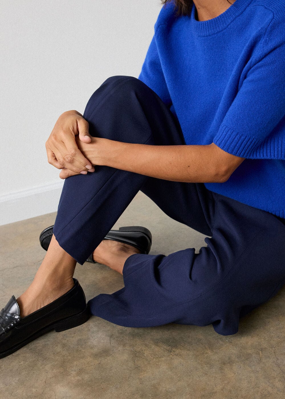 Navy Petite Camilla Wide Leg Trouser
