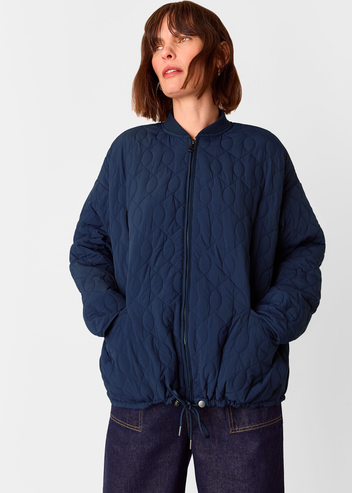 Navy Nia Drawstring Quilted Jacket | WHISTLES | Whistles US |