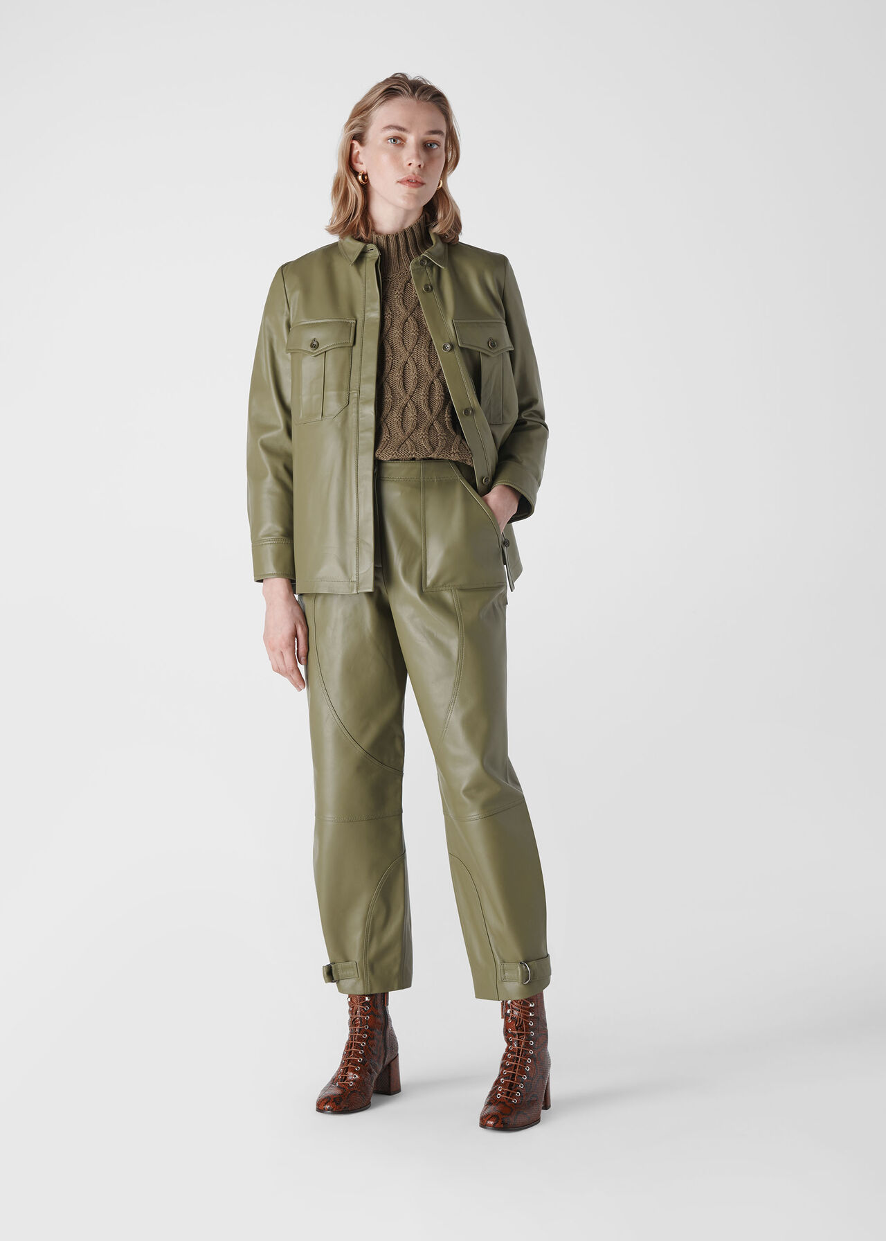 Leather Cargo Trouser Khaki