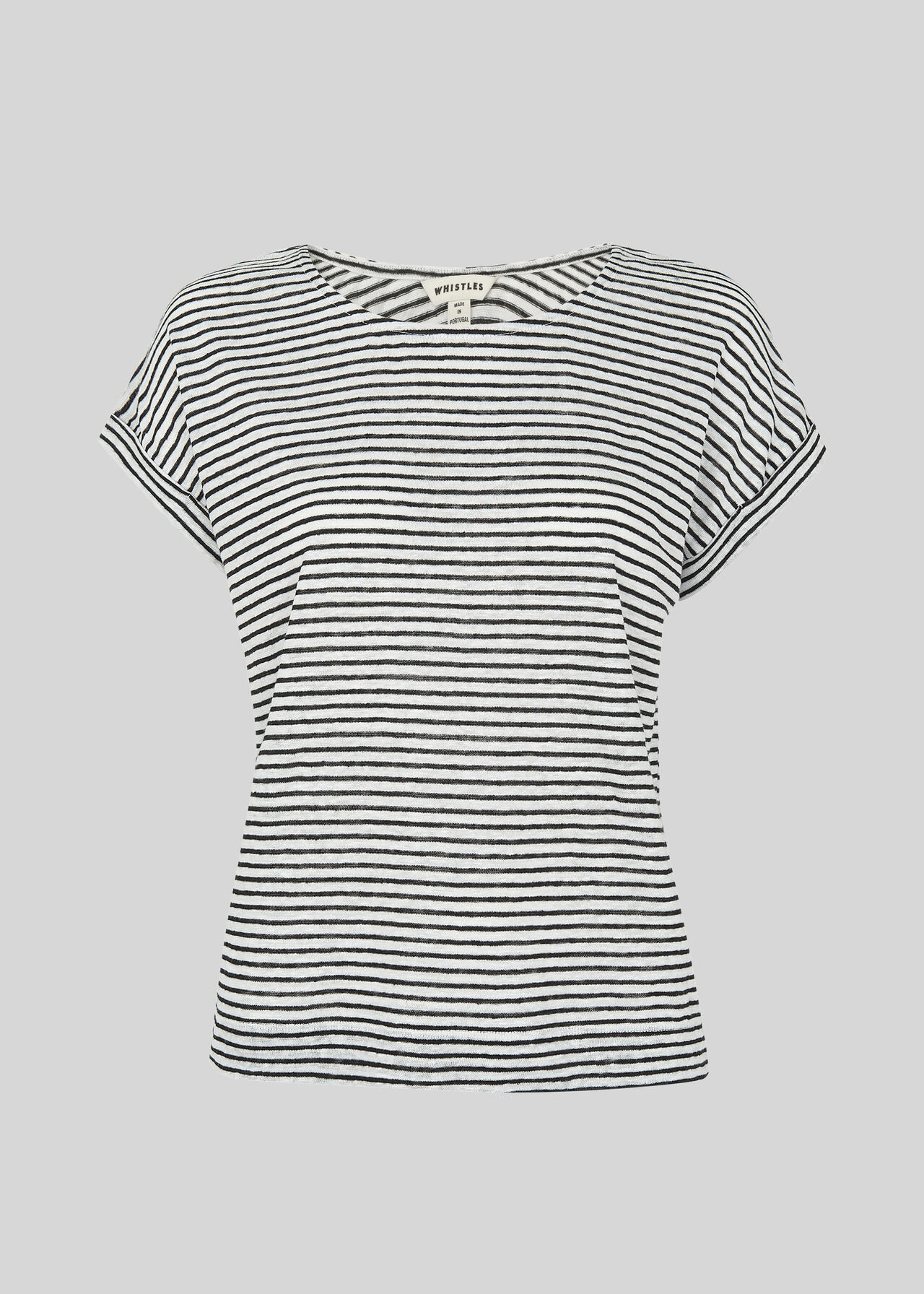 Fine Stripe Relaxed Linen Tee Black and White