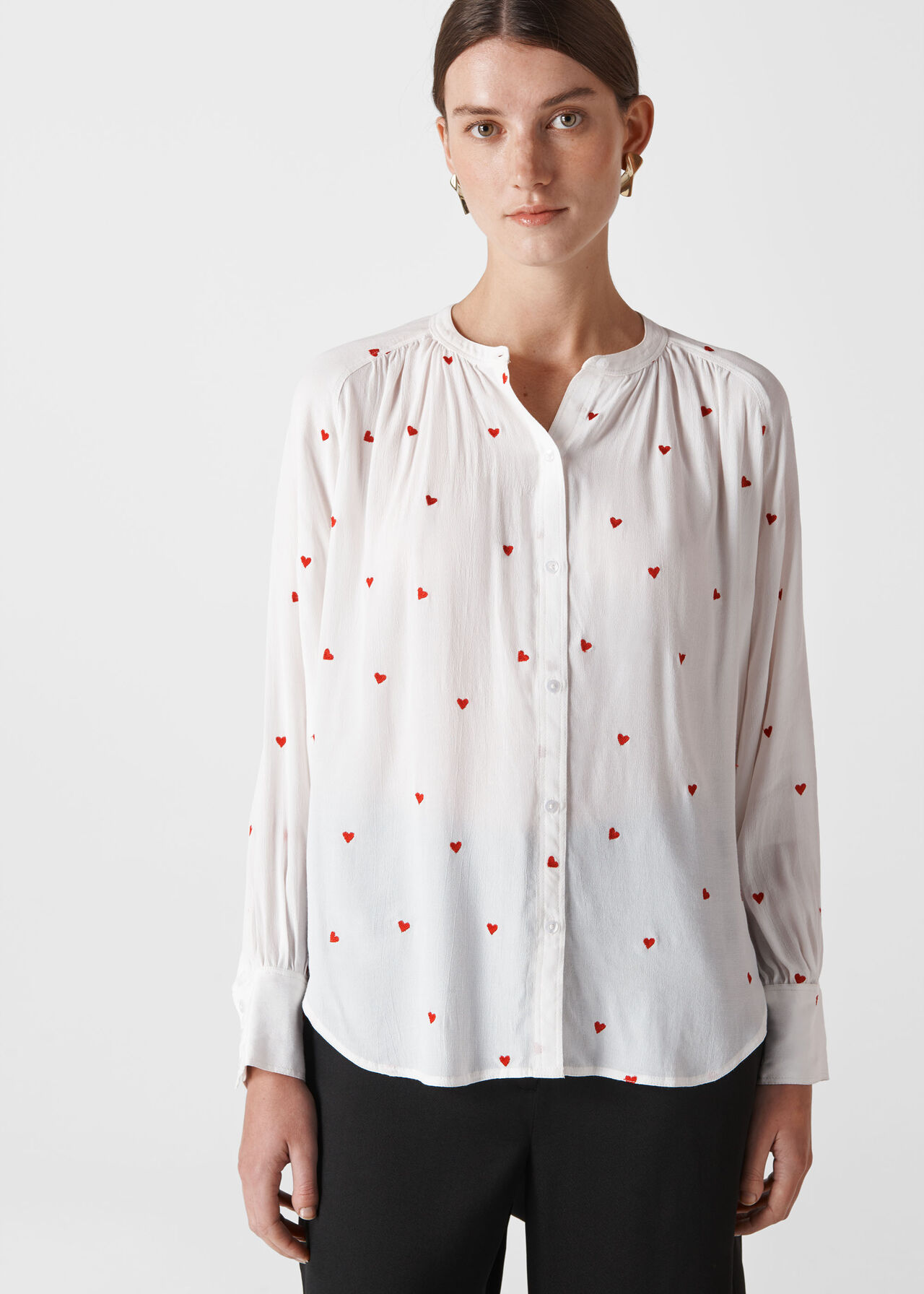 Heart Embroidered Blouse White/Multi
