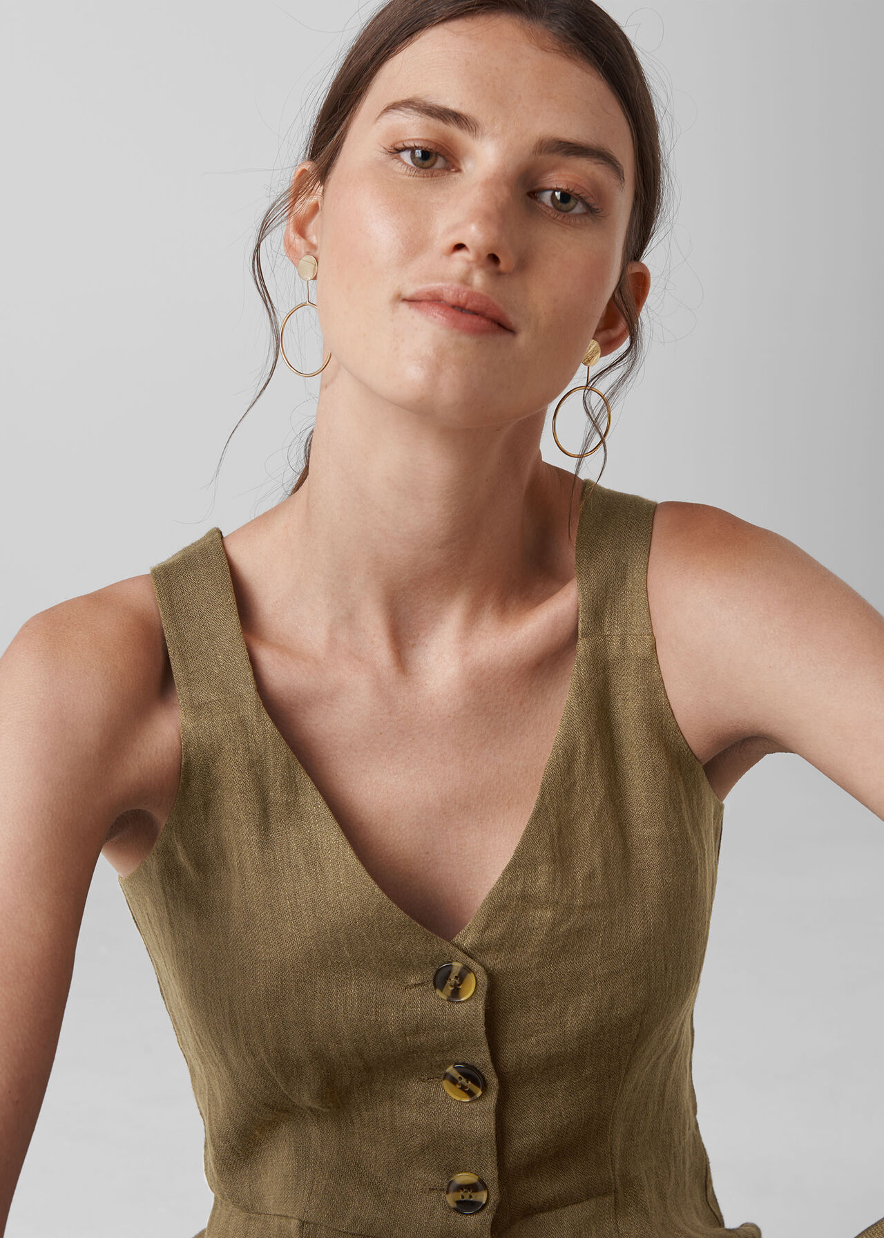 Liza Linen Button Jumpsuit Khaki