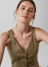 Liza Linen Button Jumpsuit Khaki