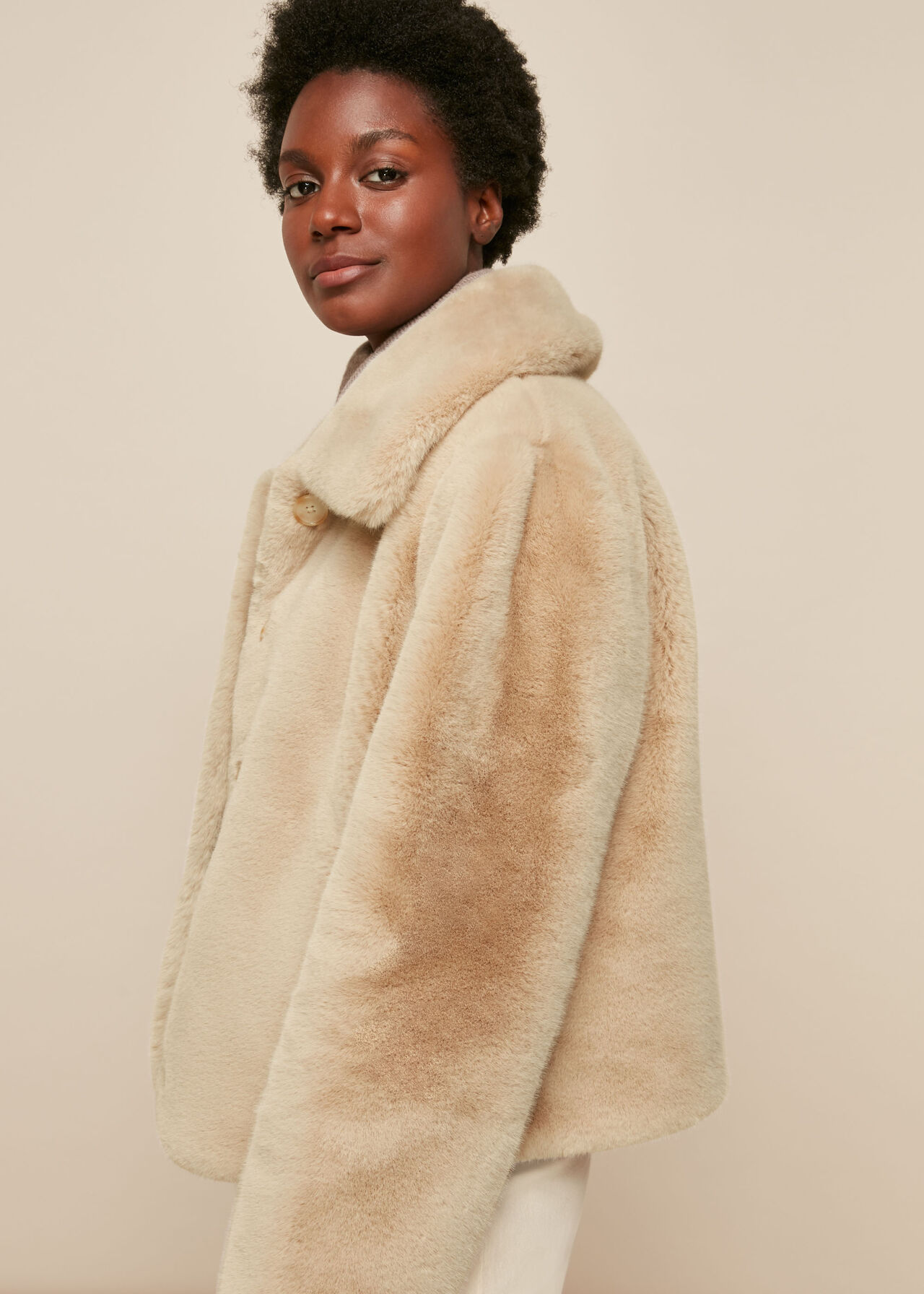 Neutral Short Faux Fur Coat, WHISTLES