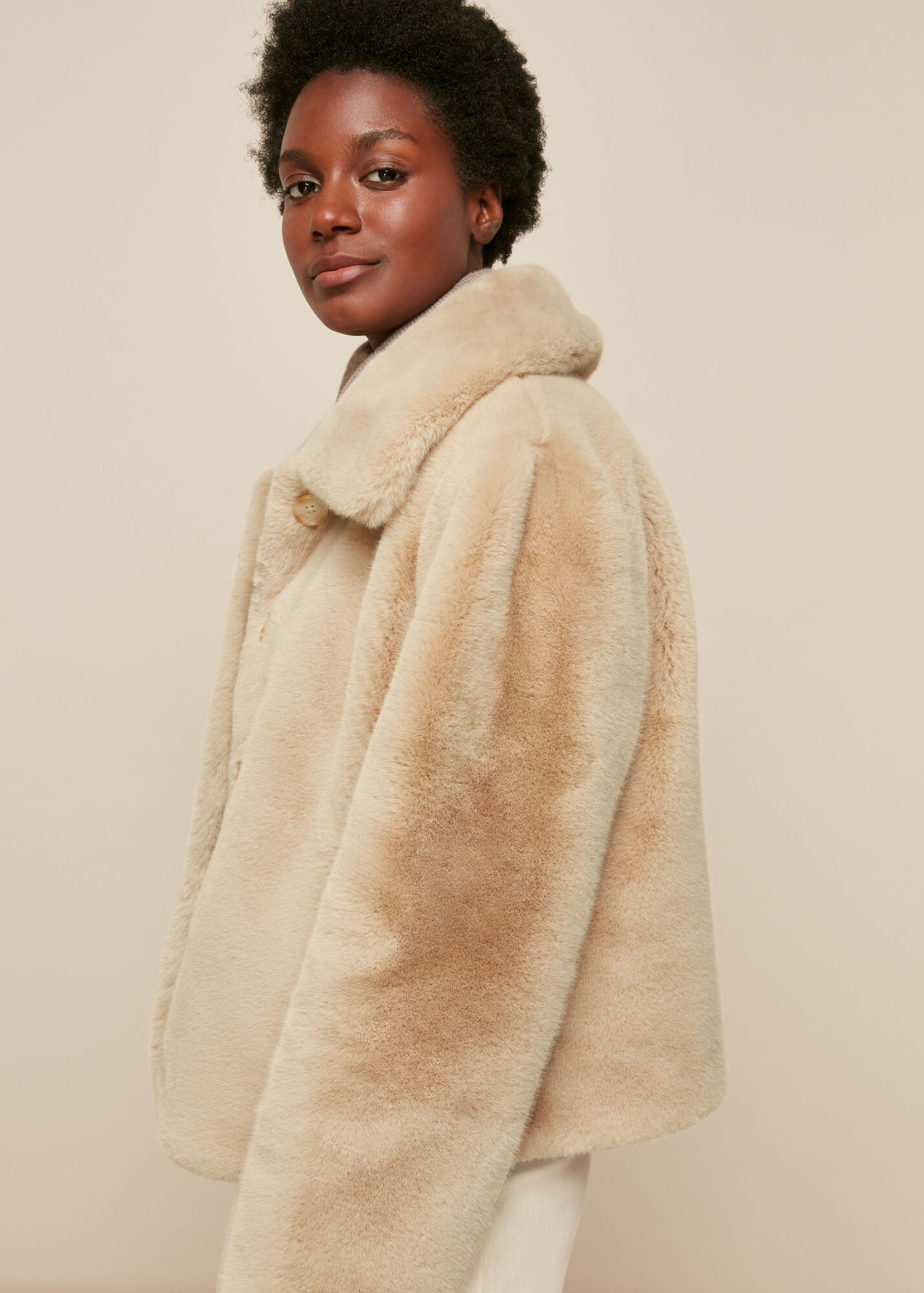 Neutral Short Faux Fur Coat WHISTLES