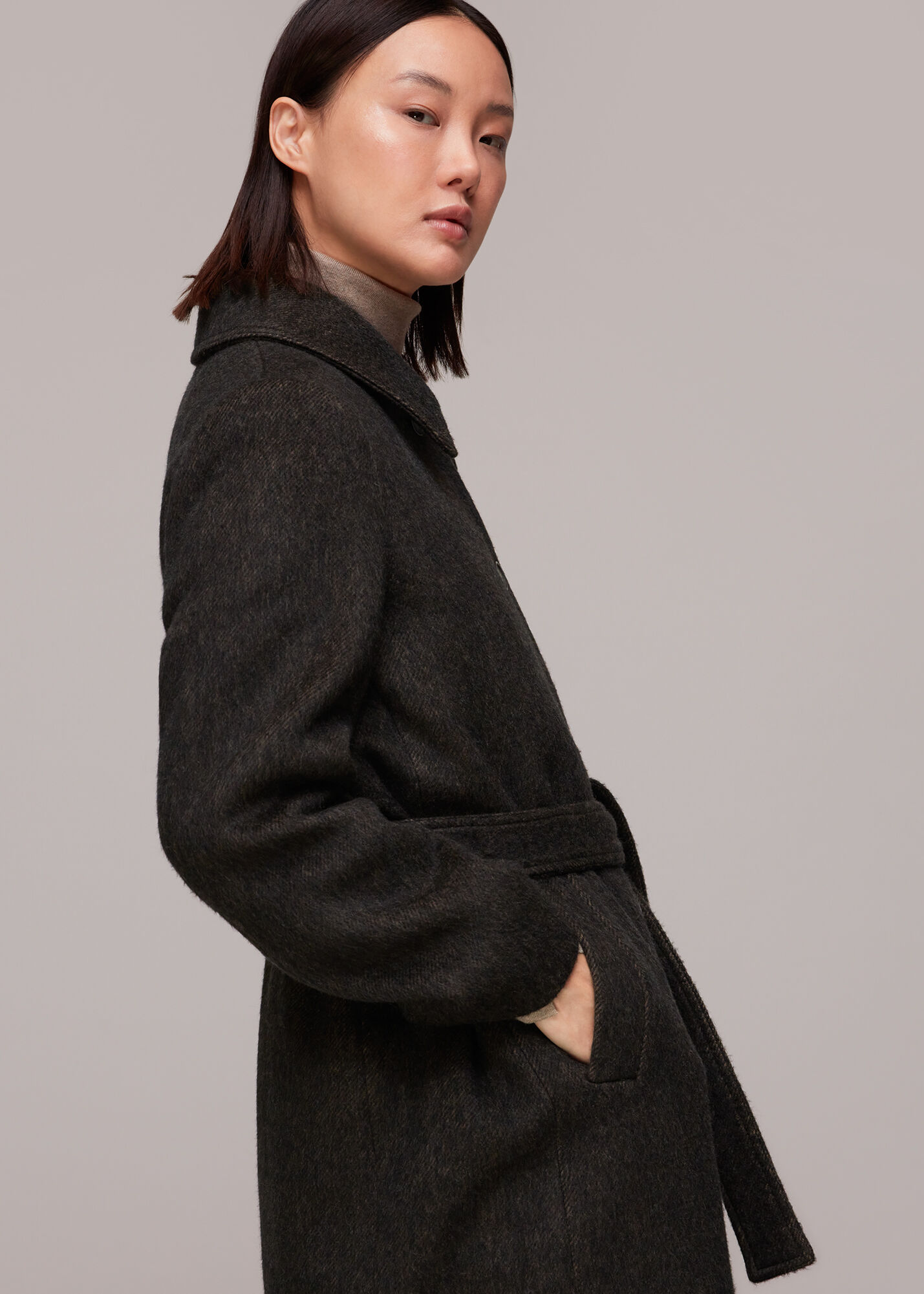 Brown Wool Blend Textured Coat WHISTLES