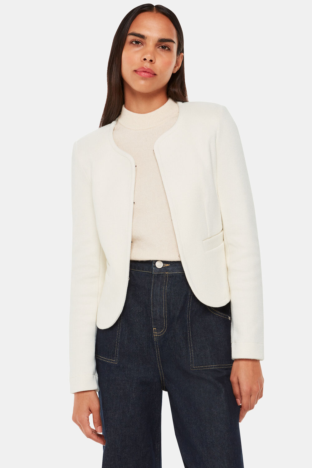 Ivory Collarless Jersey Jacket