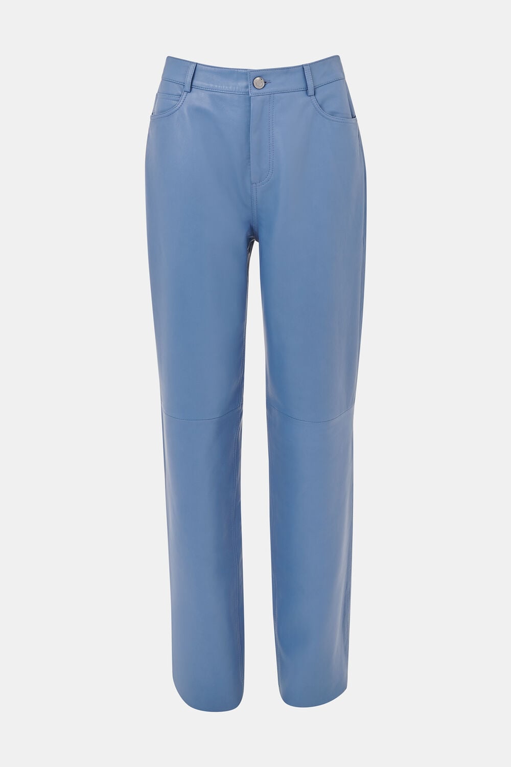 Blue Straight Leg Leather Trouser