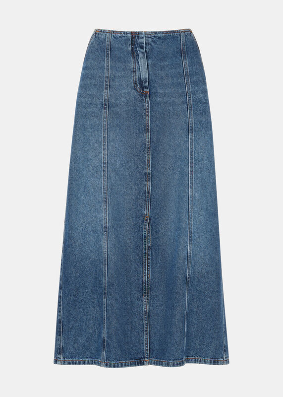 Patchwork Denim Midi Skirt
