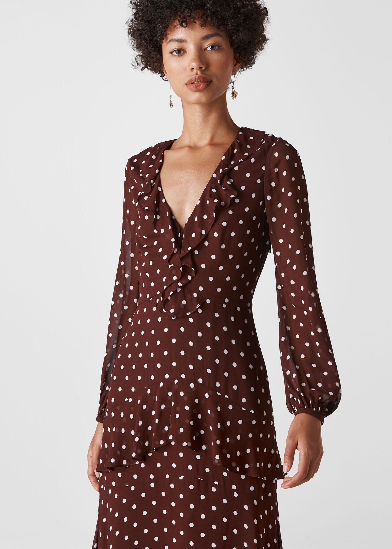 Burgundy Desiree Spot Frill Maxi Dress | WHISTLES