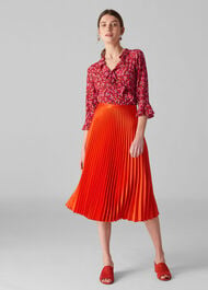 Satin Pleated Skirt Flame