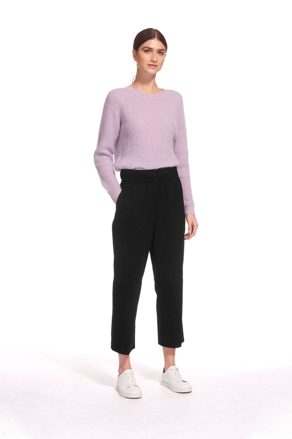 Suede Crop Wide Leg Trouser Black