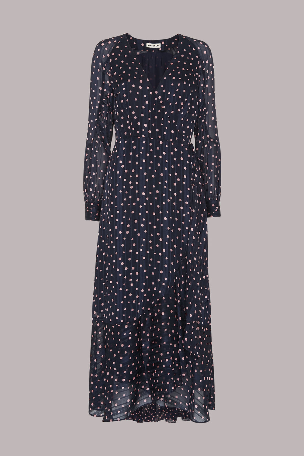 Blue Satin Stripe Spot Wrap Dress