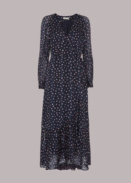 Satin Stripe Spot Wrap Dress