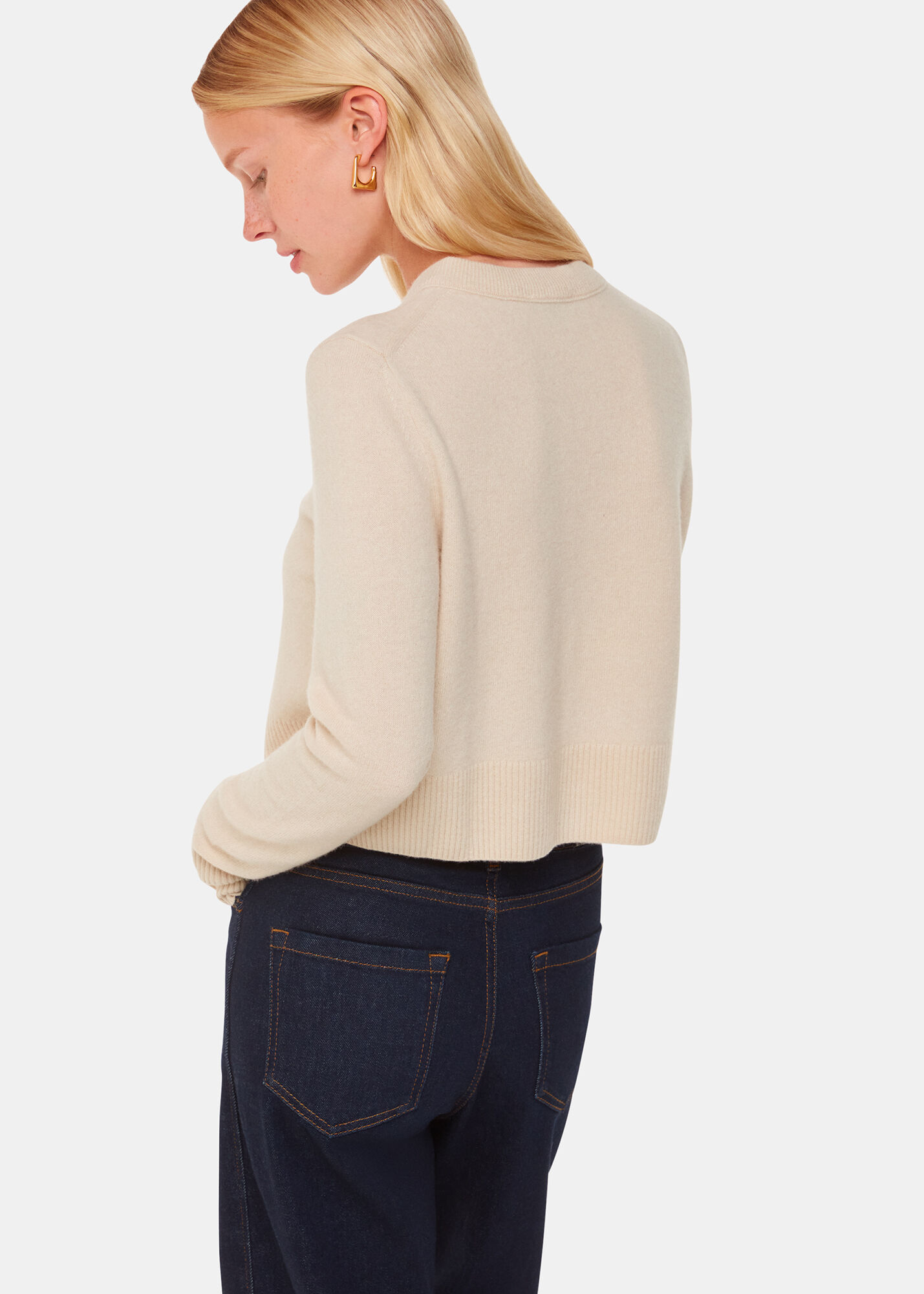 Ivory Wool Cropped Cardigan WHISTLES Whistles ROW