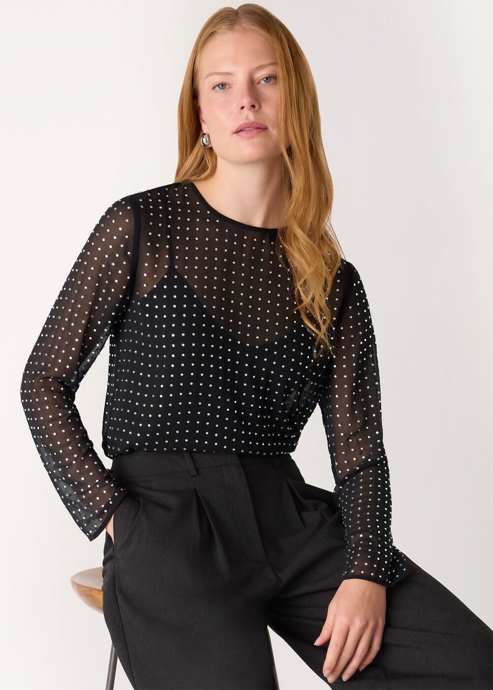 Hot Fix Sheer Sleeve Blouse